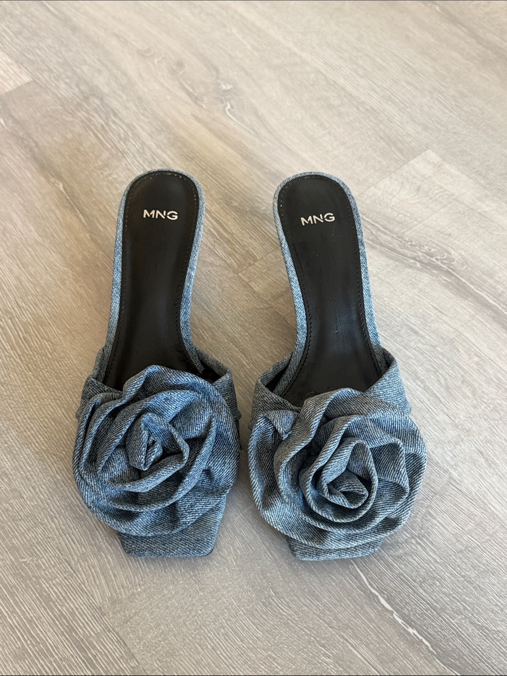 Denim Rose Heeled Mules